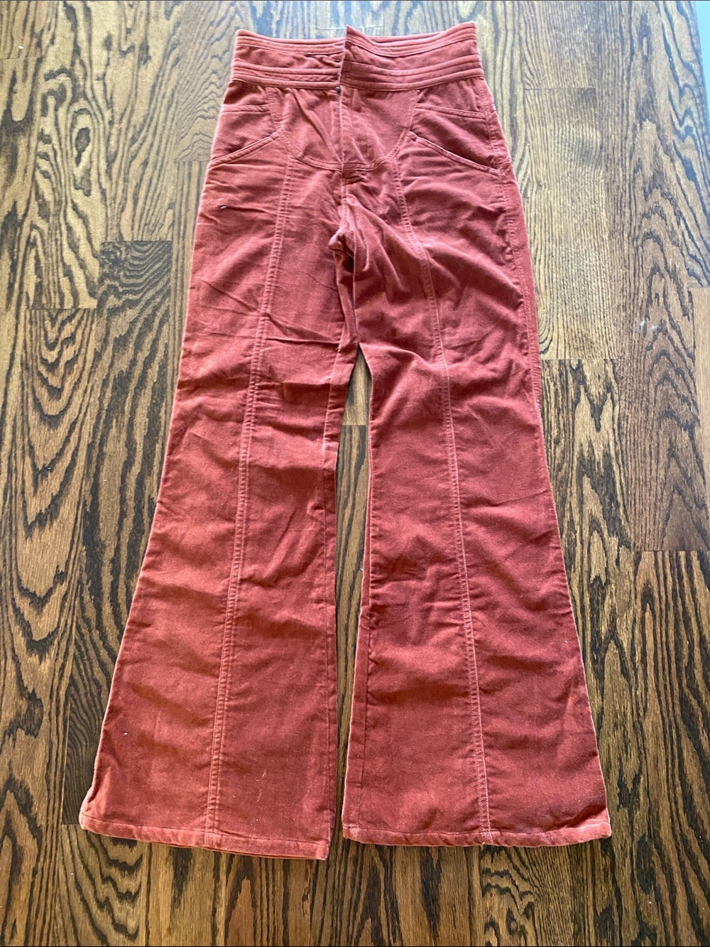 Chasing Unicorns Rust Red Velvet-Look Corduroy Pants